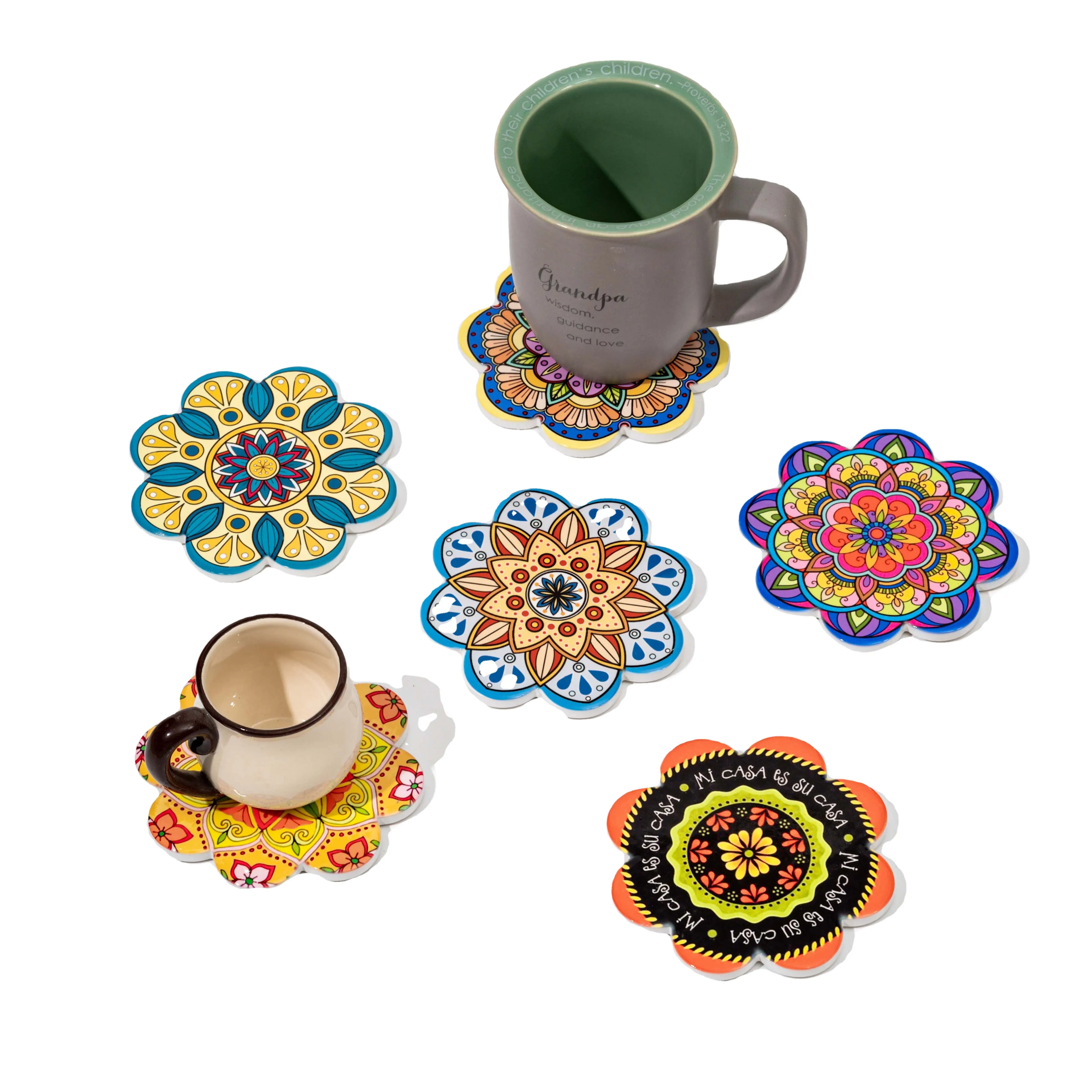 Küchen fliesen Tee Kaffee Bier Wein Mandala Keramik bunte Untersetzer mit Sand benutzer definierte Logo Tasse Matten für Getränke