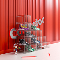 Boîte de rangement pour chaussures en acrylique, conteneur pliable avec logo personnalisé, présentoir pour chaussures, organisateur transparent à l'avant, boîte à chaussures en plastique