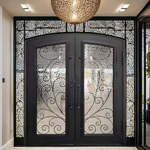 आधुनिक न्यूमलिस्ट डबल डोर रट आयरन पुश-पुल फ़ंक्शन वाटरप्रूफ स्टील आर्क आईब्रो ग्लास सामने विला चाइनीज़ एंट्री - Product Image 6