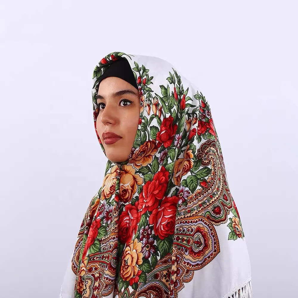 Bufanda de algodón cuadrada con logotipo personalizado para mujer, bufanda cálida y elegante, Multicolor, 110x110cm, Oem