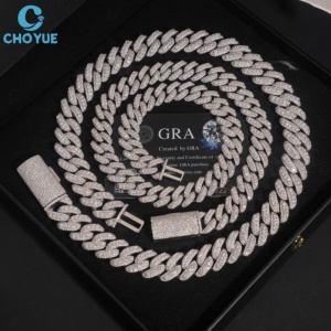 Collar de Cadena de Plata 925 con Baño de Rodio y Moissanita, Corte Brillante Redondo, Micro Pavé, Estilo Hiphop, Certificado GRA, Joyería de Moda - Product Image 1