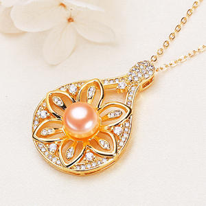 Zhuji Pearl Wholesale 9mm Freshwater Round Pearl <b>Necklace</b> Pendant Copper Gold Plated Zircon Collar <b>Chain</b> <b>Fine</b> Pendant <b>Necklaces</b> - Product Image 3