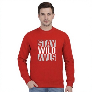 Sweat-shirt à col rond pour homme en coton molletonné, impression personnalisée, rouge, manches longues, pull-over, fabricant de vêtements OEM - Product Image 2