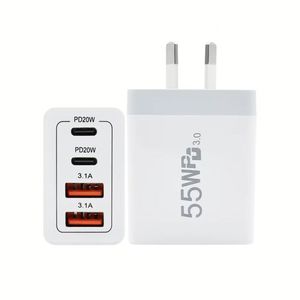 4 in 1 55W 2 USB+2 USB-C Wall Charger Dual USB Charger Block 20W Fast <b>Charging</b> Dual PD Type C Power <b>Adapter</b> for Phone 15 16 Pro - Product Image 2