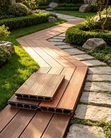 Planche de terrasse en WPC en alliage d'aluminium, co-extrudée, imperméable, pour patios et jardins extérieurs, imitation bois, rectangulaire, contemporaine