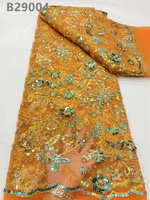 Vert Afrique Mode Sequin Broderie Dentelle Tissu Maille Dentelle Française Avec Perles Robe Tulle pour Robes De Mariée