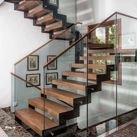 Escalier moderne personnalisé pour intérieur, structure à double poutre, escalier en bois massif, escalier en U, balustrade en verre trempé, écologique