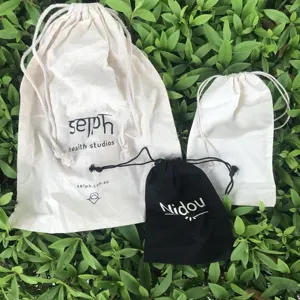 Custom Logo Printed Personalised resurable drawstring gift packaging dust Canvas cotton bag for jewelry