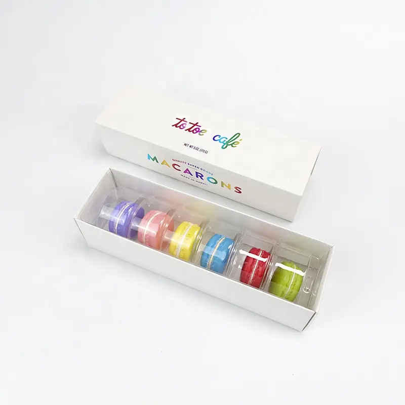 Logo personnalisé 6 macarons cookies ivoire blanc emballage boîte-cadeau avec insertion blister
