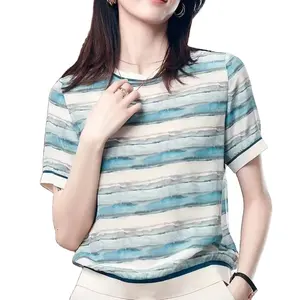 Women's Clothing Summer Short Sleeve O-Neck New Blouse Printing Plaid Striped Tee Shirt Fashion Vintage Plus Size Tops