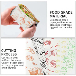 Feuilles de papier alimentaire personnalisées résistantes à l'huile, papier ciré jetable pour emballage alimentaire, papier anti-graisse - Product Image 6