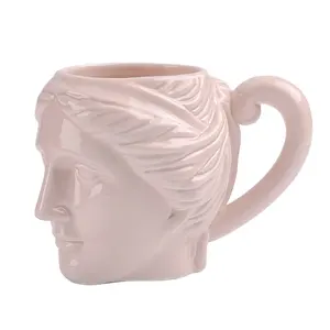 Novelty Coffee Mug Funny Beer Cup Greek/Roman Female Statue Head Ceramic mug in Distressed Pink