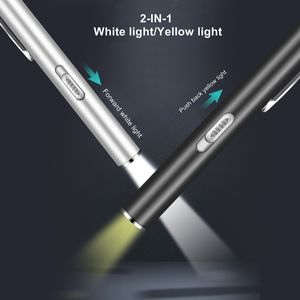 3000K Mini 2 en 1 LED Blanco/Amarillo Pluma Luz Linterna Carga USB Uso doméstico Médicos Ojos Pupila Comprobar Trabajo Caminata Lámparas <span class=keywords><strong>de</strong></span> emergencia - Product Image 3