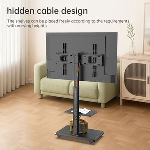 מעמד טלוויזיה נייד עם גלגלים, מתכוונן לגובה, תואם VESA 600x400, עם מדף אחסון מעץ, מתאים לטלוויזיות LCD בגודל 32-70 אינץ', מתאים לסלון. - Product Image 5