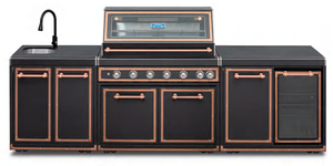 Cuisine extérieure Jumeirah en acier inoxydable avec four à bois, évier, refroidisseur, unité murale noire antique, garantie de 2 ans - Product Image 2