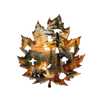 Puzzle en bois en forme de feuille d'érable, scène automnale coucher de soleil pin lac, découpé au laser en tilleul finition satinée, boîte cadeau, directement de l'usine OEM