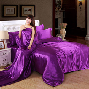 Soft Silky Satin Solid <strong>Purple</strong> 4pc Deep Pocket <strong>Bedding</strong> <strong>Set</strong> for Queen Bed - Product Image 4