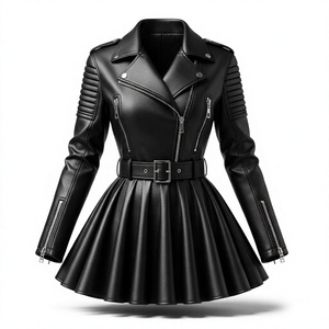 Manteau court plissé vintage pour femme, doublé en peau de mouton, avec col zippé, style streetwear automne - Product Image 3