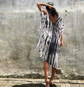 ชุดเดรสสั้นดีไซน์เนอร์สำหรับผู้หญิง,ชุดเดรสมัดย้อมสำหรับสุภาพสตรีชุดเดรสเปิดไหล่สำหรับใส่เดินชายหาดสำหรับฤดูร้อน - Product Image 3