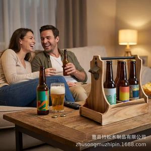 Portador de cerveza de madera con asa, capacidad para 6 botellas, caja de almacenamiento portátil para fiestas, picnics, bares y restaurantes - Product Image 2