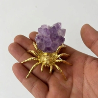 Venta al por Mayor de Artesanías Hechas a Mano con Materiales Mixtos, Araña de Piedras Preciosas con Cuerpo Metálico, Animales de Amatista para Decoración DIY