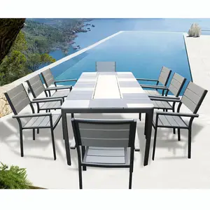 TIPTOP уличный садовый алюминиевый каркас серого цвета обеденный водонепроницаемый стол и стулья наборы пластиковой деревянной мебели