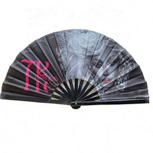 High Quality 33cm Bamboo Folding Hand <b>Fan</b> <b>Large</b> Clack Rave Painted with Love Style for New Year Parties and Crafts - Product Image 2