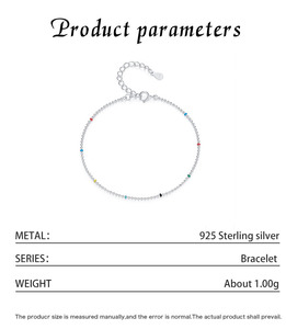 925 <b>Silver</b> Chain <b>Bracelet</b> With Colorful Ball <b>Charms</b> Minimalist Everyday Wear dainty adjustable beaded wrist chain Unisex Style - Product Image 2