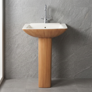 Ceramic Sanitary Wooden Color Luxury Bathroom Designer Round Bowl Big Sterling Pedestal Wash Basin, Wooden Pedestal Sink Price - Product Image 3