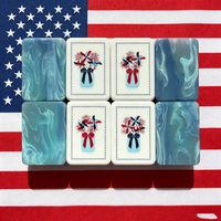 Jeu de tuiles de mahjong américain personnalisé de luxe en acrylique sur le thème de la fête de l'Indépendance, trois couches, motif marbré bleu clair