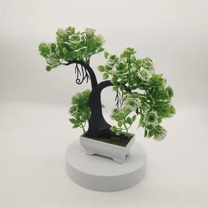 Decorazione da Tavolo per Casa, Piccolo Bonsai in Plastica a Forma di Foglia, Rosa in Vaso, Pianta Verde Artificiale per Interni, Decorazione per San Valentino - Product Image 5