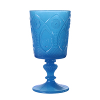 Gobelet et verre à pied en verre coloré ambre, rose, bleu, vert, à motif paon gaufré, style vintage, fournis directement par l'usine