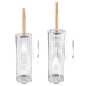 2 adet yapışmaz 304 paslanmaz çelik haddeleme izgara Net yerleştirme izgara sepetleri çıkarılabilir ahşap saplı - Product Image 6