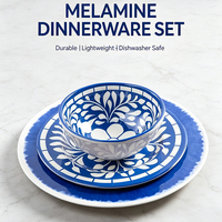 Ensemble de vaisselle HANBI écologique en tricynamide et mélamine, motif porcelaine bleu et blanc, assiette ronde et saladier