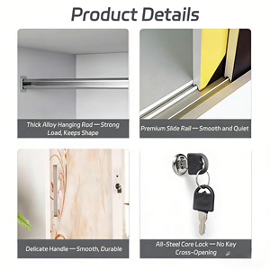 Sturdy Durable Modern 4-Door Steel Printed Lockable <strong>Wardrobe</strong> <strong>with</strong> 2 <strong>Mirrors</strong> 2 Drawers Hanging Rail for Bedroom Organization - Product Image 6