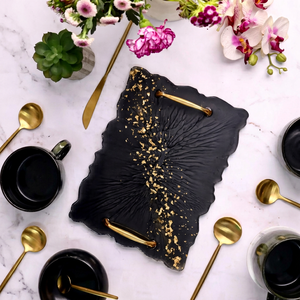Bandeja Decorativa de Resina con Patrón de Mármol, Forma Ovalada Contemporánea, Multifuncional - Product Image 1