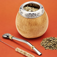 Ensemble de gourdes à maté faites à la main en calebasse naturelle, avec filtre pour le maté