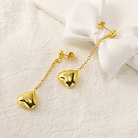 Boucles d'oreilles pendantes longues en forme de cœur brillant et gonflé, en acier inoxydable, pour femme, style décontracté quotidien