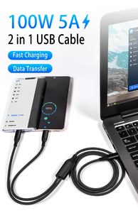 Câble de charge rapide multi 100W 5A double USB C, câble de charge rapide multi 2 en 1, câble USB C vers USB C tressé en nylon - Product Image 3