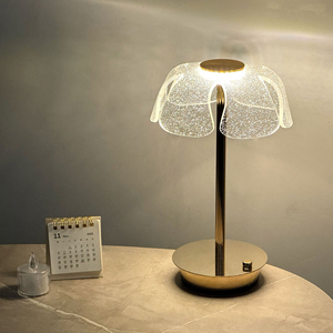Modern Brass Table Lamp with Bell Crystal Ruffle Shade AC E26 Soft Warm White LED 2700K <b>Push</b> <b>Button</b> <b>Switch</b> for Bedroom Decor - Product Image 5