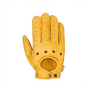 Yellow Leather Full Finger Gym <b>Gloves</b> with Button Closure Breathable Weight Lifting Men's Fitness <b>Gloves</b> - Product Image 4