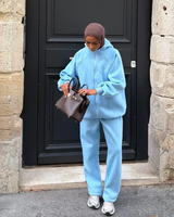 Ensemble de survêtement d'hiver personnalisé haut de gamme pour femme, 2 pièces, comprenant une tunique zippée à capuche à manches longues et un pantalon, idéal pour l'entraînement, collection 2026