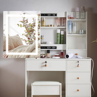 Coiffeuse avec lumières, coiffeuse avec 5 tiroirs, ensemble de 3 modes d'éclairage, luminosité réglable, table de maquillage pour chambre à coucher