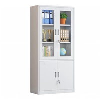 Armoire de classement avec porte en verre et étagères réglables, armoire de rangement métallique verrouillable pour documents de bureau