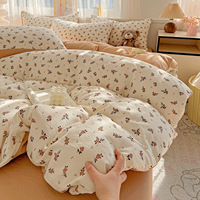 Parure de couette coréenne de classe A, taille simple ou double, en tissu doux imprimé floral, avec housse de couette double couche en fil.
