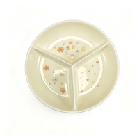 Assiette en céramique ronde à 3 compartiments, 19,3*5,1 cm, glaçure lisse, pour la préparation des repas et le service des apéritifs