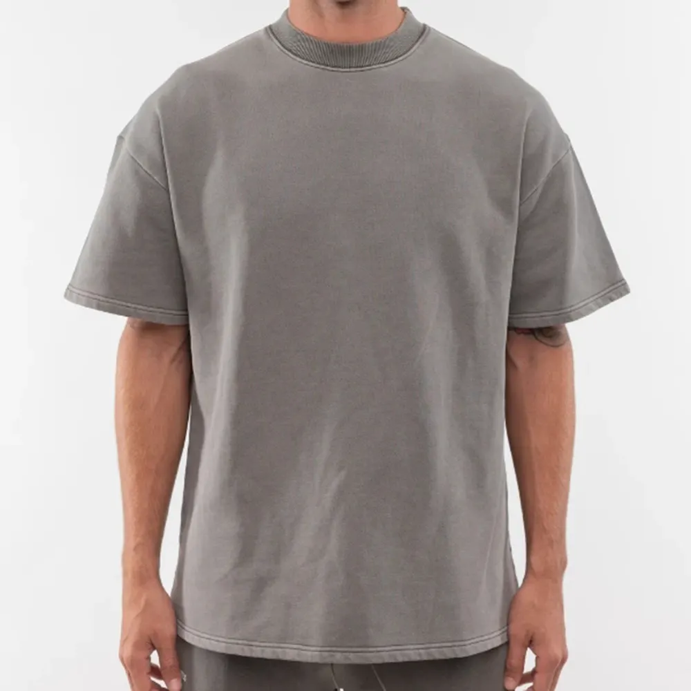 럭셔리 사용자 정의 드롭 숄더 100% 무거운 면 Camisetas 특대 티셔츠 남성 빈 모의 목 헤비급 대형 박시 티셔츠