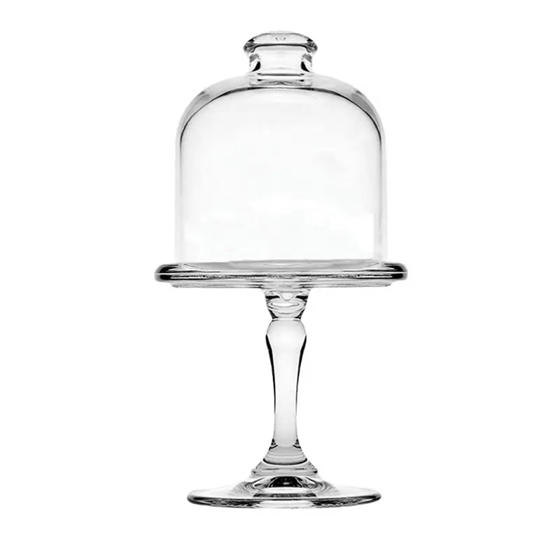 Footed Glass Cupcake Cake Dome Stand with Cover Round Clear Cloche Dome Cake Display Cover Cake Pedestal Pan