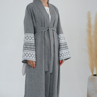Kimonos en lin brodés Ramadan Eid Dubaï Luxe Abaya ouverte Vêtements islamiques Robe en gros Robes modestes pour femmes musulmanes Abayas