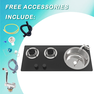 Cuisinière à gaz RV JDA à 2 brûleurs et évier intégré avec plaque de cuisson en verre trempé, cuisine RV tout-en-un avec accessoires gratuits - Product Image 6